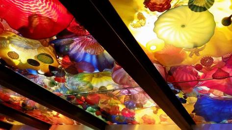Part of Dale Chihuly's suspended 1,400-piece, 100-foot-long sculpture in the Chihuly Garden and Glass in Seattle, Washington.