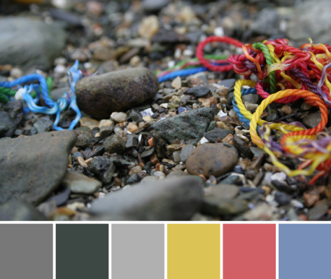 rainbow thread on rocky beach color palette