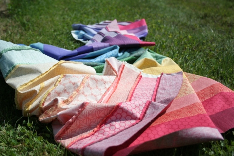 rainbow jellyroll quilt top