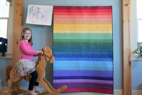 rainbow jellyroll quilt and maddie