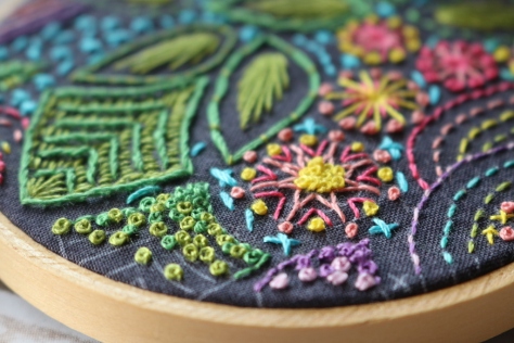 AG stitched embroidery hoop aurifil 12wt french knots