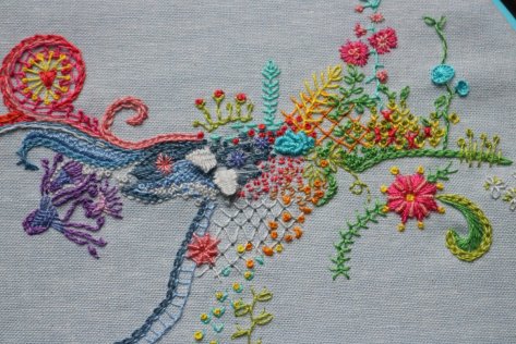 French knot flower in a freestyle embroidery project