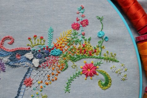 1 year of stitches freestyle embroidery progress february 12wt aurifil